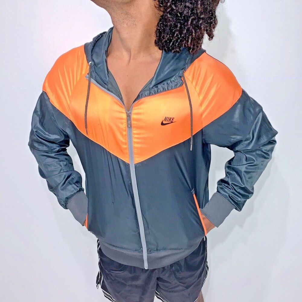 Nike Vintage Rare Windrunner Windbreaker Jacket Orange Black Nylon S